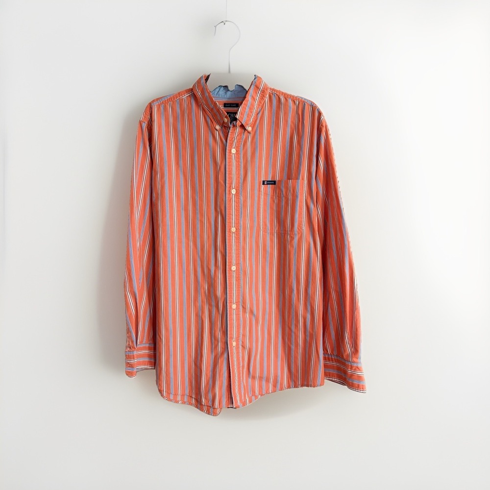 Chaps Y2K Mens XL Orange Easy Care Button Down Long Sleeve Shirt plaid EUC W159